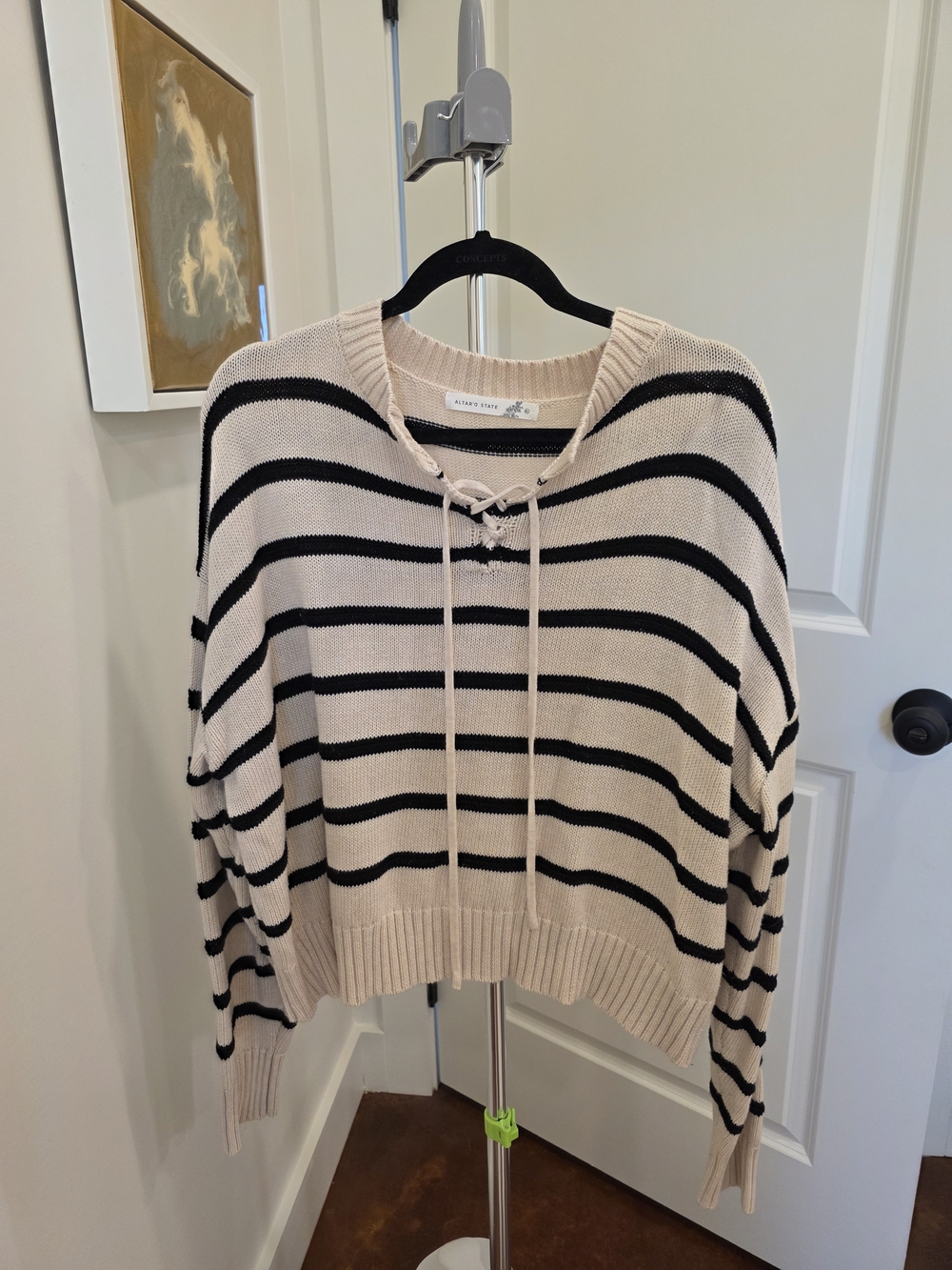 Altar'd State Striped Lace-Up Sweater XL
